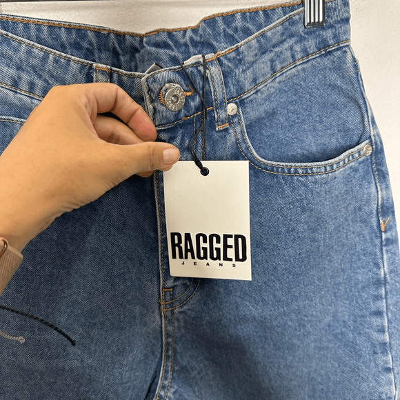 Ragged Jeans Indigo Blue Butt Ripped Jeans Indigo Blue straight leg size 26 NWT - Picture 5 of 9